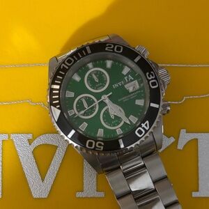 Invicta Men's Green and Silver Chronograph Watch